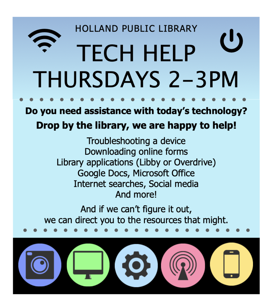 Tech Help flyer Thursdays 2-3pm